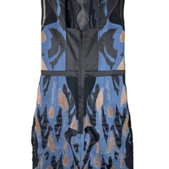 Reiss Sleeveless Mesh Black & Blue Swirl Sheath Dress - Picture 7 of 8